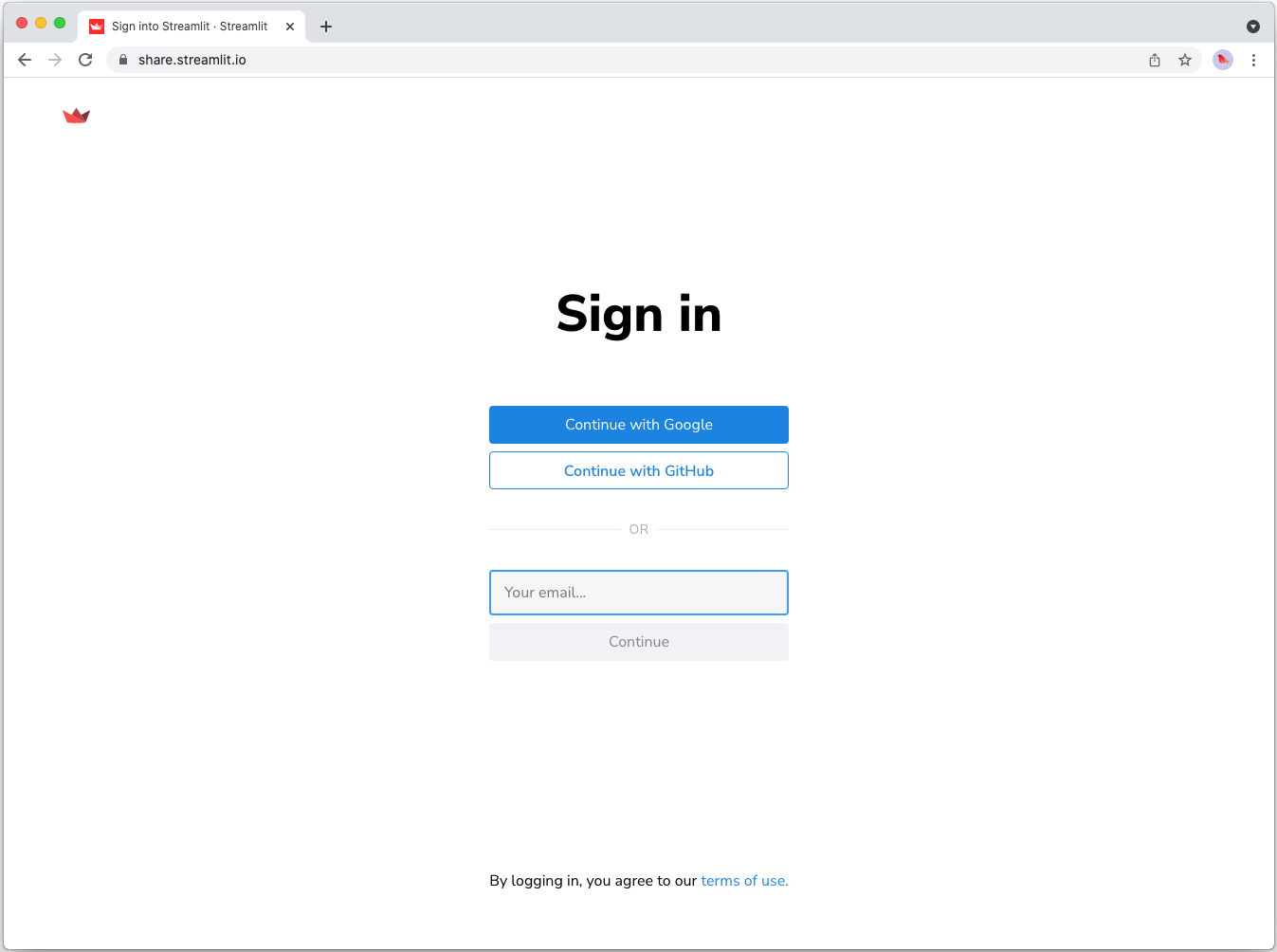 Streamlit Single Sign-on homepage