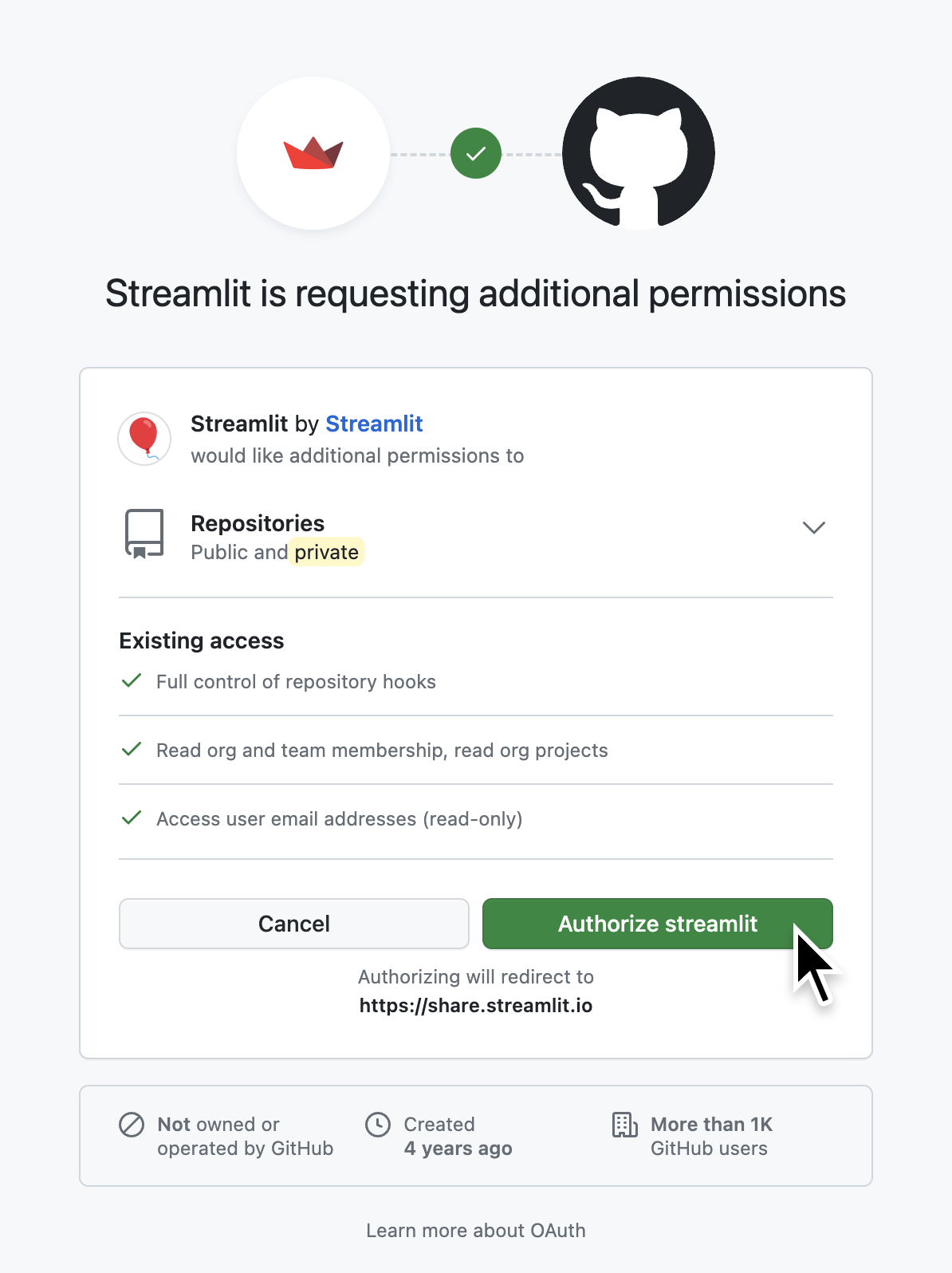 Authorize streamlit to access private repositories