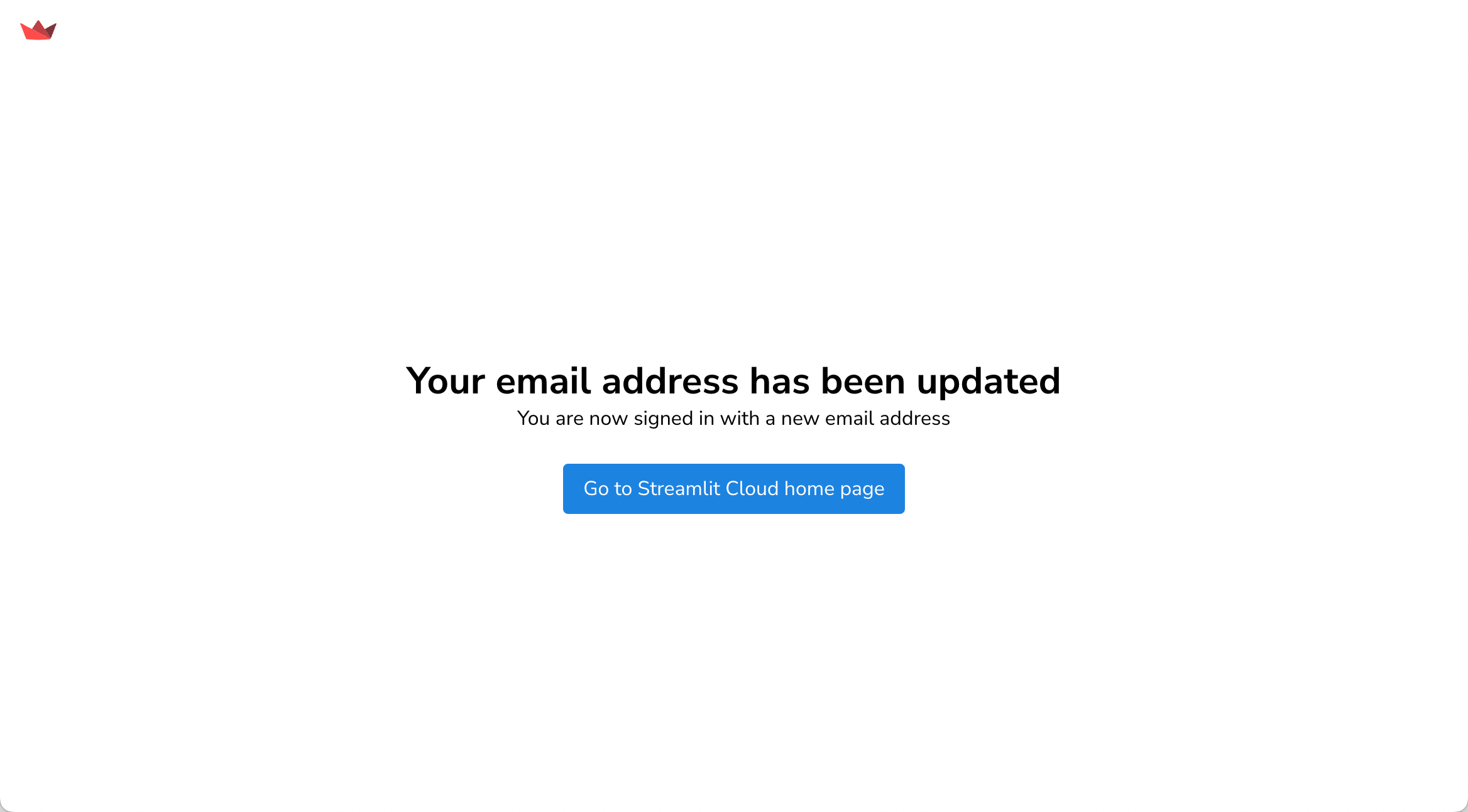 Confirmation that your email has been changed on your Streamlit Community Cloud account