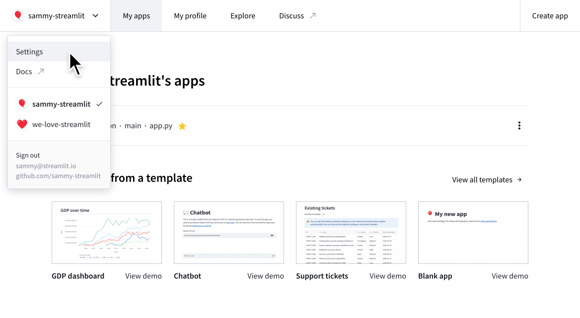 Access your workspace settings from your workspace