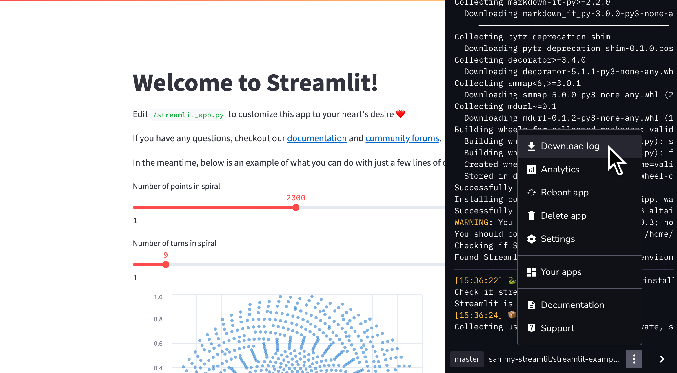 Download your Streamlit Community Cloud logs