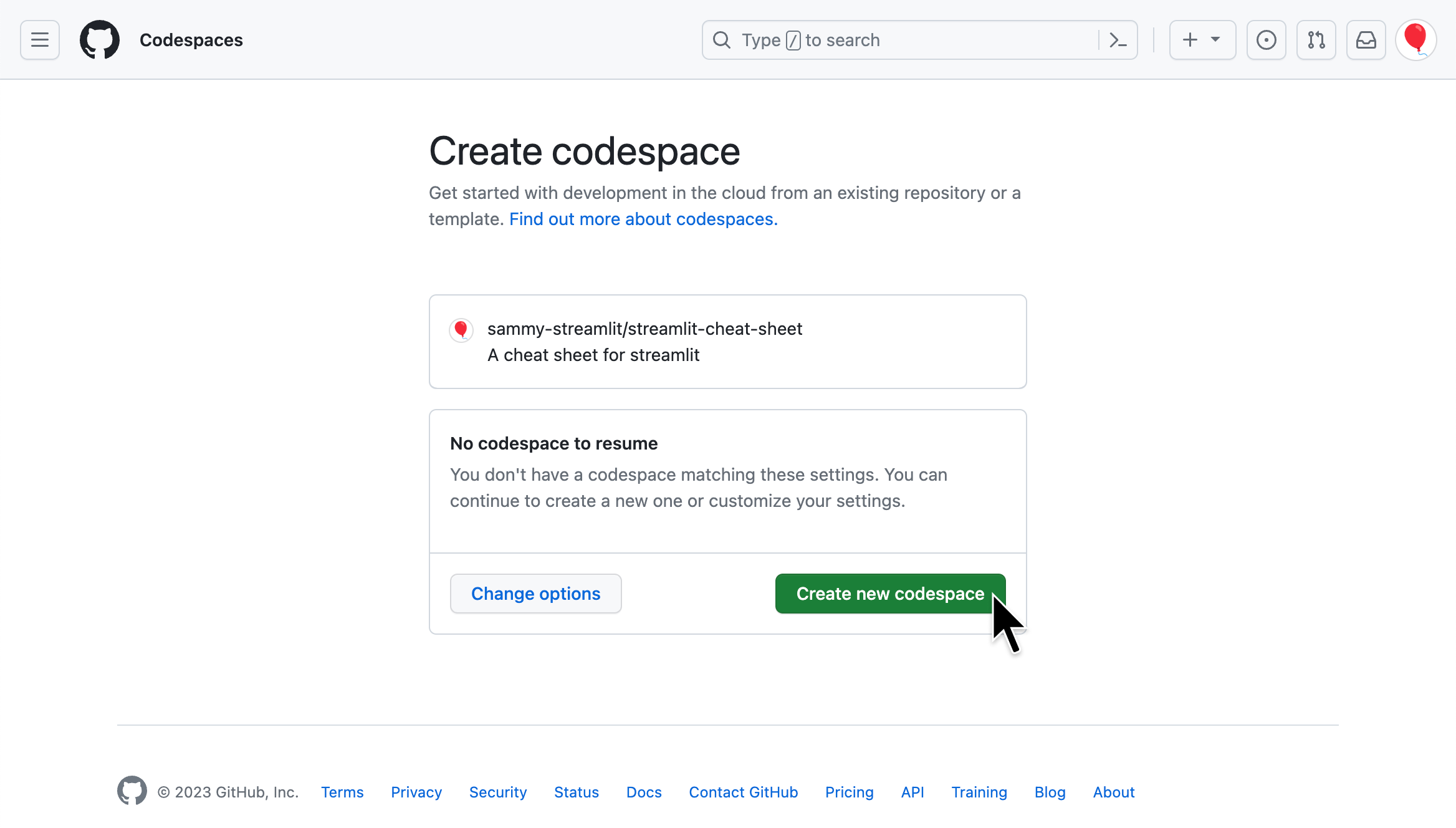 Create a codespace on your GitHub account