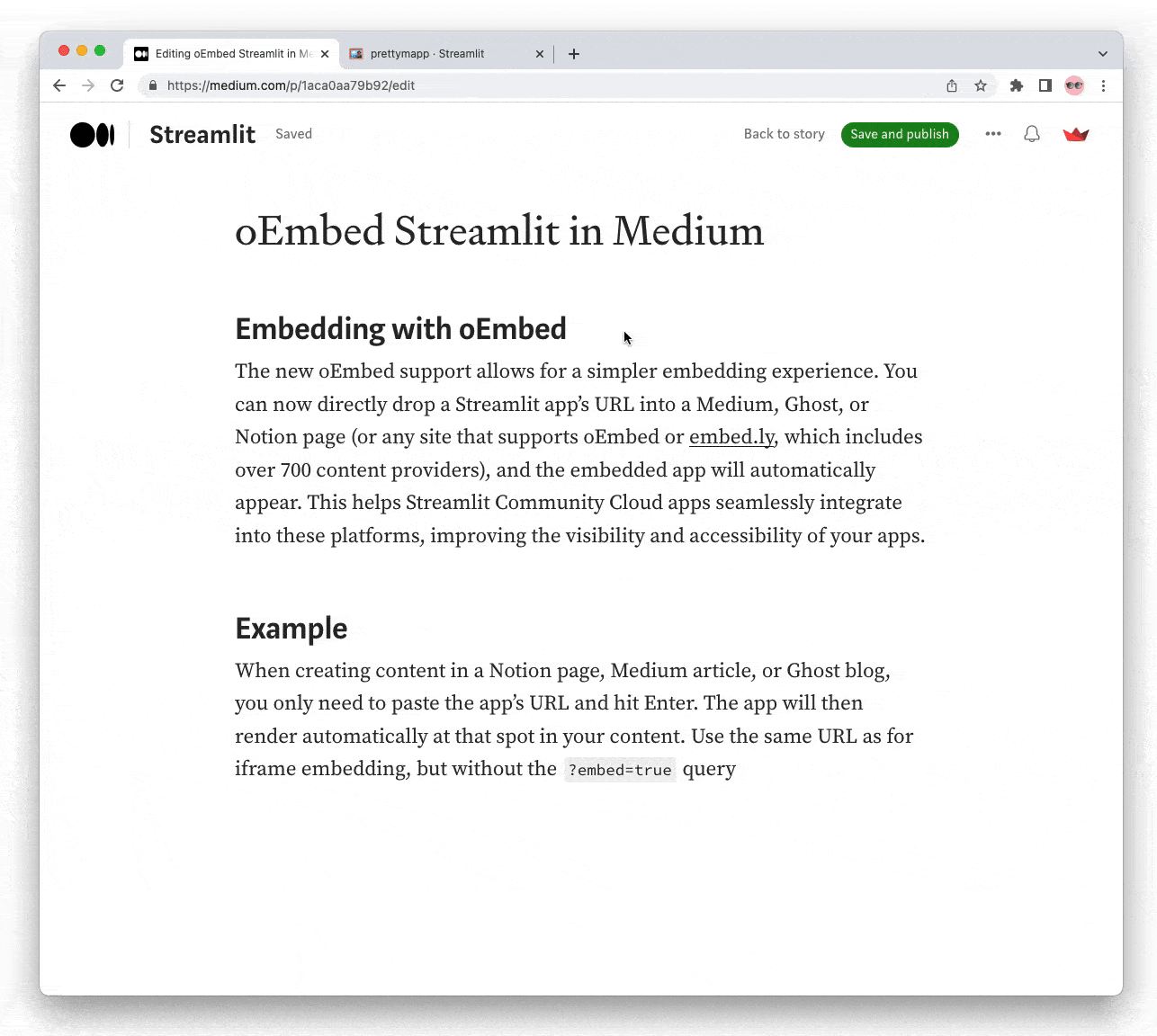 Example: Embed an app in a Medium article with oEmbed