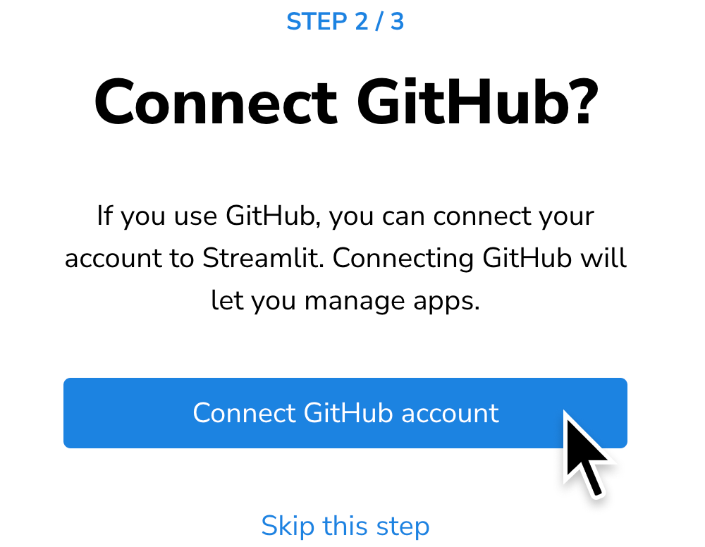 Connect your GitHub account to Streamlit Community Cloud