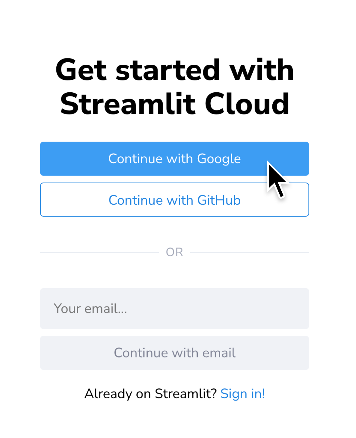 Sign up for Streamlit Community Cloud with Google