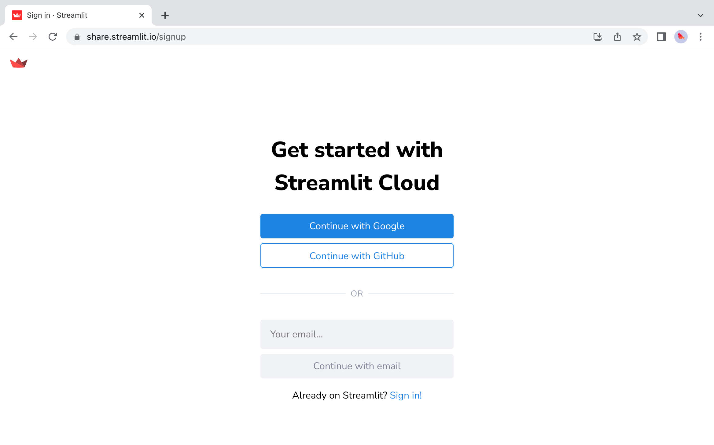 Sign up: Get started with Streamlit Community Cloud