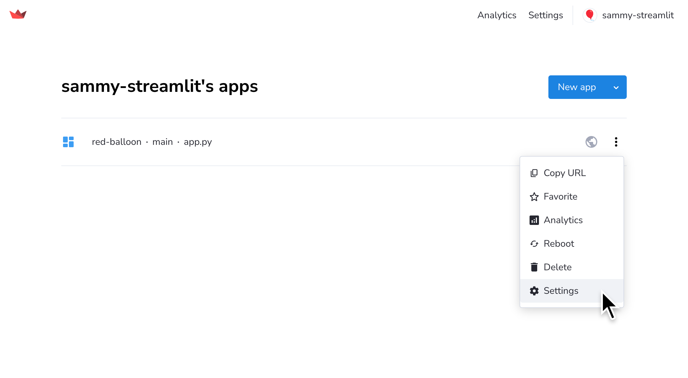 Streamlit Community Cloud app settings